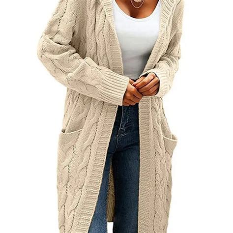 Solid Twist Decor Pocket Hooded Cardigan Womens Long Knit Thick