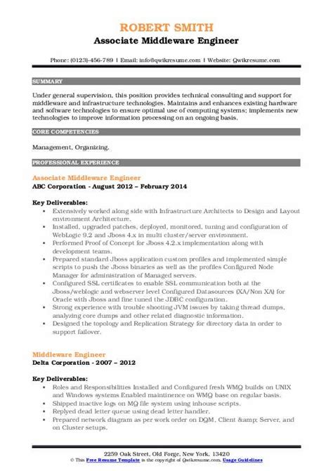 Middleware Engineer Resume Samples Qwikresume