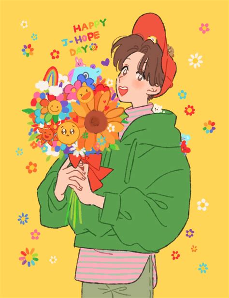 Flowers Draw Jhope Cute Cute Paintings Bts Drawings Bts Chibi Bts