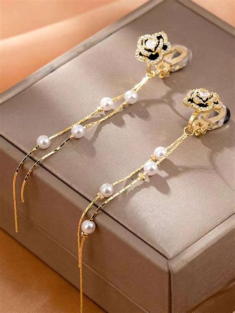 Pair Fashion Zinc Alloy Tassel Faux Pearl Decor Ear Cuff For Women