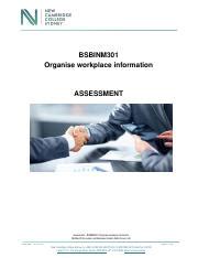 Assessment Bsbinm Pdf Bsbinm Organise Workplace Information