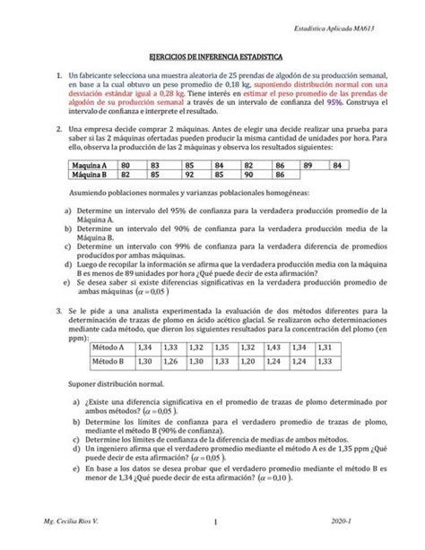 Ejercicios De Inferencia Estad Stica Apuntesdeingenieria Udocz