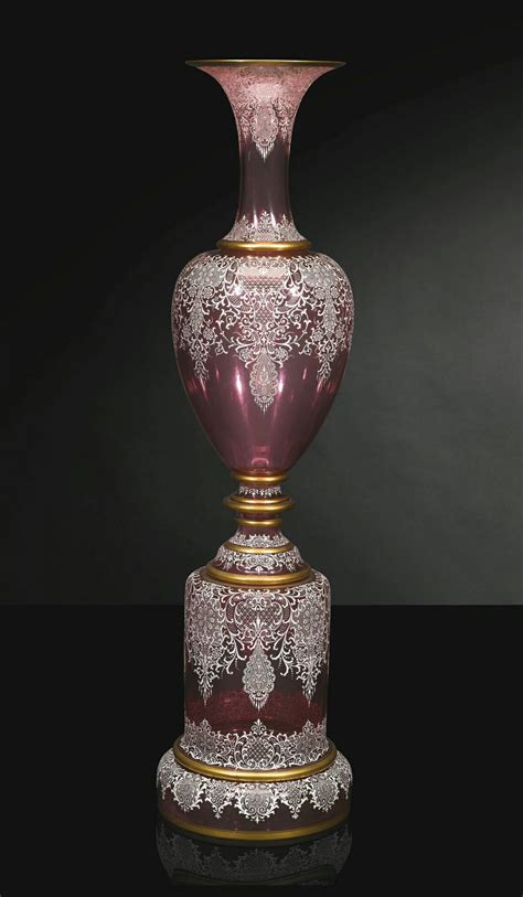 A Very Large Continental Ruby Gilded And Enamelled Glass Vase Possibly