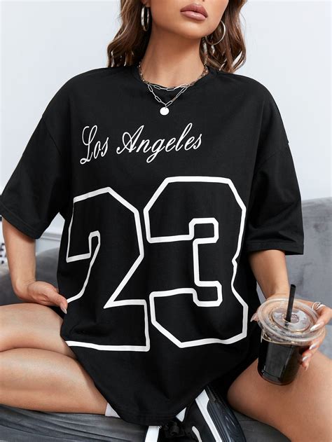 Shein Coolane Letter Graphic Drop Shoulder Oversized Tee Shein Usa