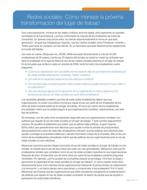 Manpower Redes Sociales Vs Management Conclusiones Globales Pdf