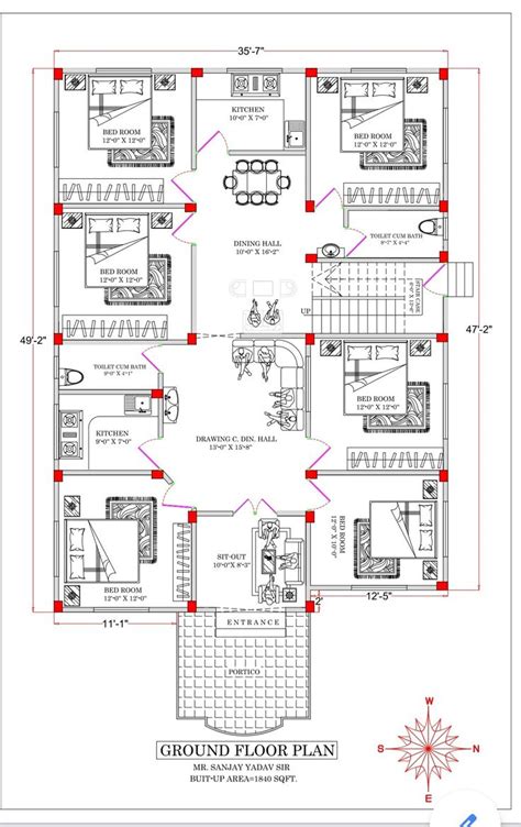 The Ground Plan For A House With Three Bedroom And Two Bathrooms In