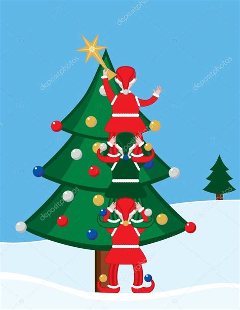 Elves Decorating A Christmas Tree — Stock Vector © Tandaleah 42691729