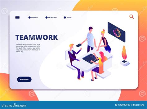 Workspace Isometric Landing Page People Team Work In Office