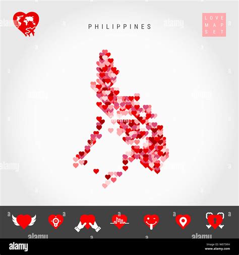 I Love Philippines Red And Pink Hearts Pattern Map Of Philippines