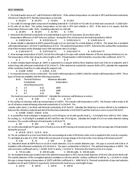 Heat Transfer Problem Set Pdf Heat Transfer Thermal Insulation