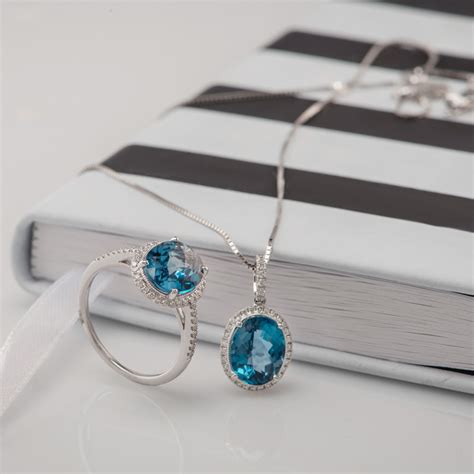 Monterey London Blue Topaz Diamond Halo Pendant Shane Co