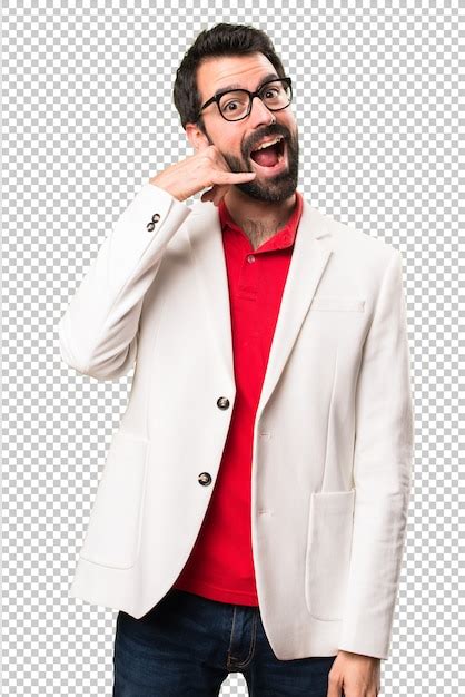 Premium Psd Brunette Man With Glasses Making Phone Gesture