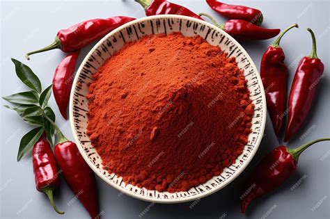 Premium Photo Red Hot Chili Pepper Powder In A Bowl On A Gray Background Generative Ai