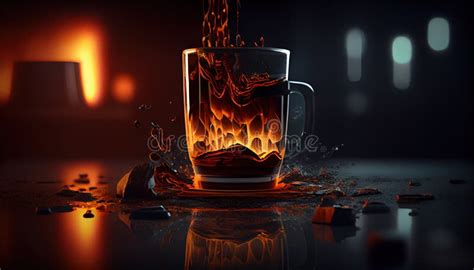 Coffee Cup with Fire on Foody Themed Background Generative AI Stock Illustration - Illustration ...