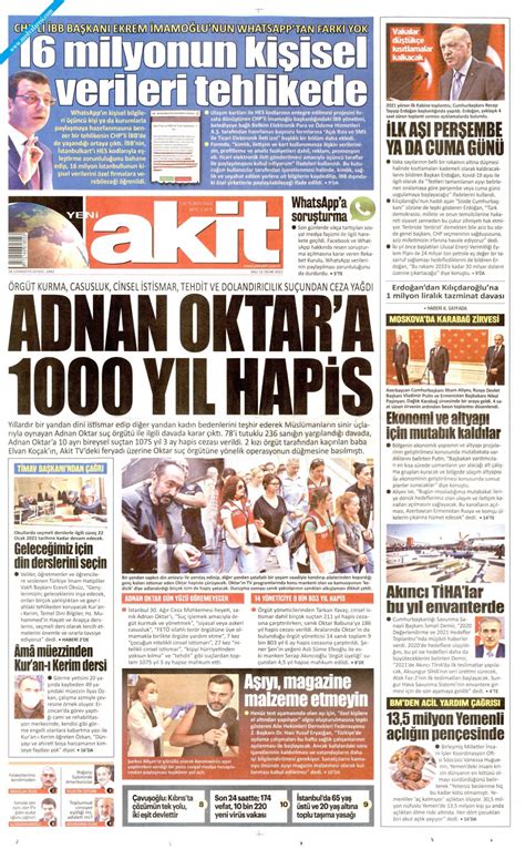 Yeni Akit Gazetesi 12 Ocak 2021 Salı