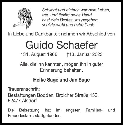 Traueranzeigen Von Guido Schaefer Aachen Gedenkt