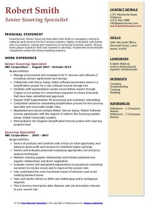 10 Sourcing Specialist Resume Samples Templates For 2025