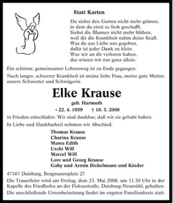 Traueranzeigen Von Elke Krause Trauer In NRW De