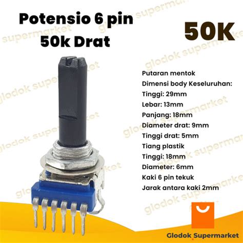 Jual Potensio 6 Pin 50k Drat Stereo Kaki 6 Tekuk Volume Mixer 503