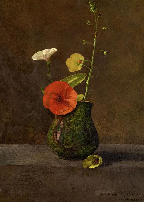 Still Life With Flowers In A Green Jug 1866 1868 Painting By Odilon