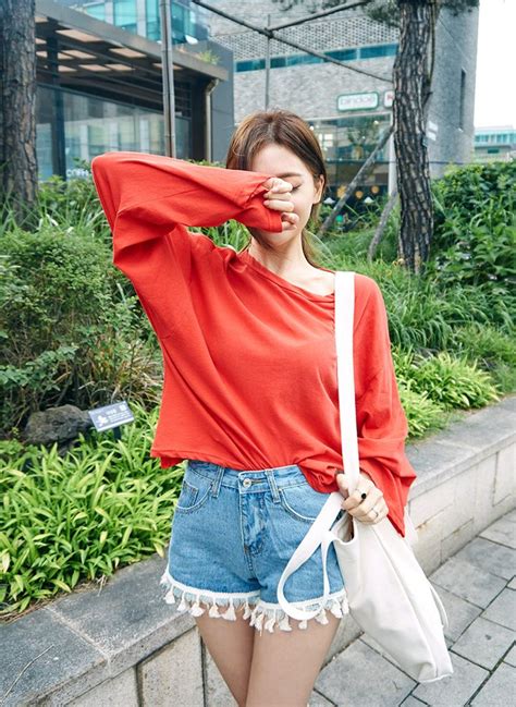 Chuu Tassel Hem Washed Denim Shorts Yesstyle Korean Fashion