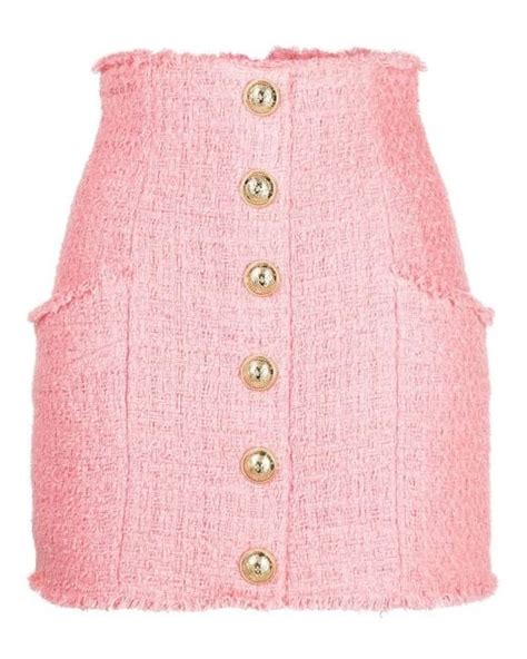 Balmain High Waisted Tweed Skirt In Pink Lyst