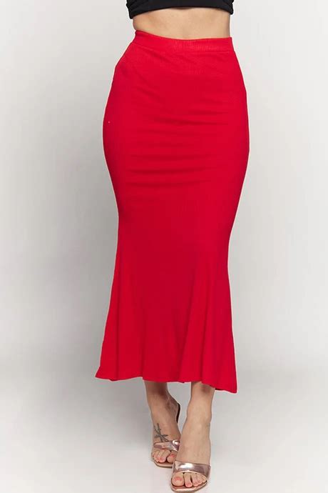 LE3NO Womens Fitted High Rise Ribbed Knit Long Mermaid Maxi Skirt