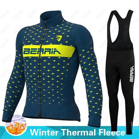 BERRIA 2023 Winter Thermal Fleece Cycling Jersey Set Mens Warm Bicycle