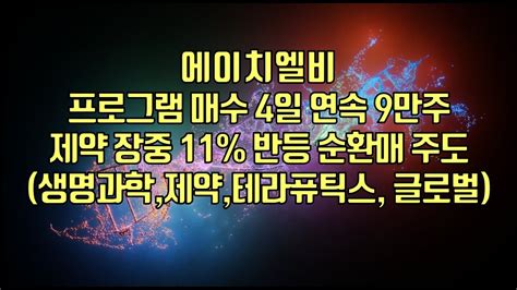 주식 에이치엘비 프로그램 매수 4일 연속 9만주 제약 장중 11 반등 순환매 주도생명과학제약테라퓨틱스 글로벌