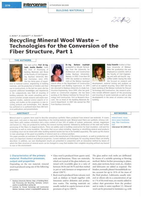 Pdf Recycling Mineral Wool Waste Technologies For The Conservation