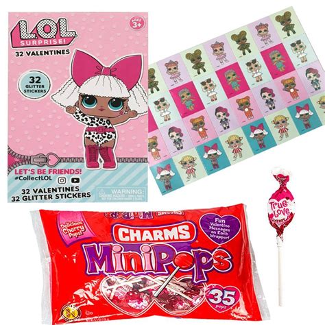 Lol Surprise Doll 32 Valentine Cards With Glitter Stickers And Charms