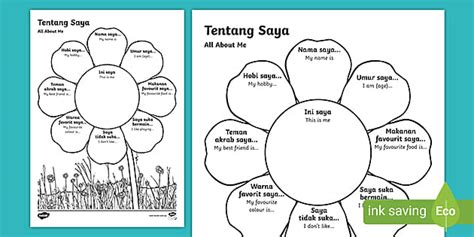 All About Me Flower Worksheet Indonesian Twinkl