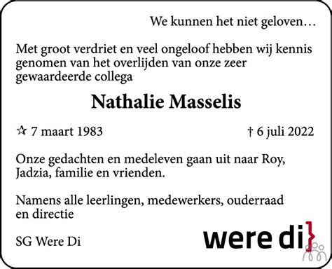 Nathalie Masselis Overlijdensbericht En Condoleances