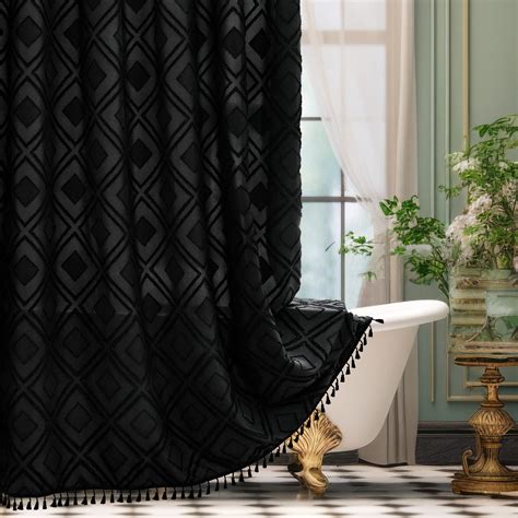 Inosoo Black Boho 72 X 72 Shower Curtain Water Resistant Tufted Chevron Striped With