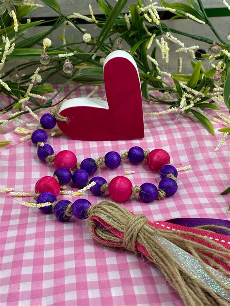 Chunky Heart Wood Bead Garland Deep Purple Hot Pink The Crafty Ladder