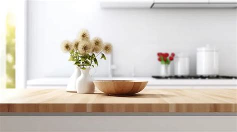 Fondo Fondo De Cocina Blanco Moderno Borroso Con Encimera De Madera