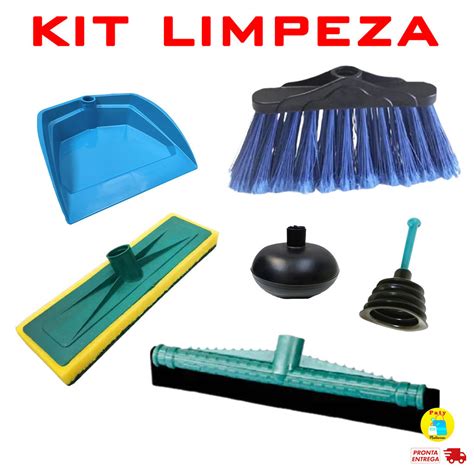 Kit limpeza vassoura pá lixo rodo duplo lava piso azulejo desentupidor