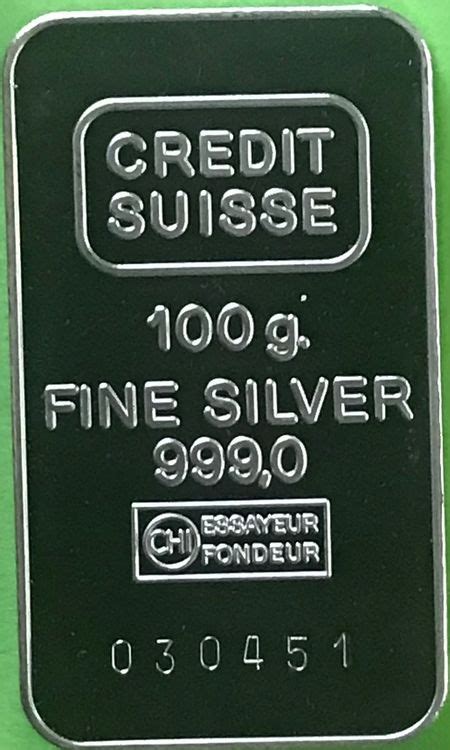 sehr schöner 100 Gramm Silberbarren 999 0 Fine CREDIT SUISSE Kaufen