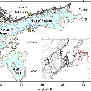 Map of the study area in the NE Baltic with depth contours. Shown are ...