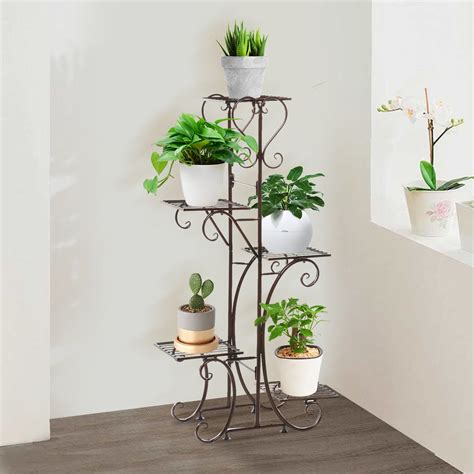 5 Tier Metal Plant Stand Indoor Outdoor Multiple Flower Pot Holder ...