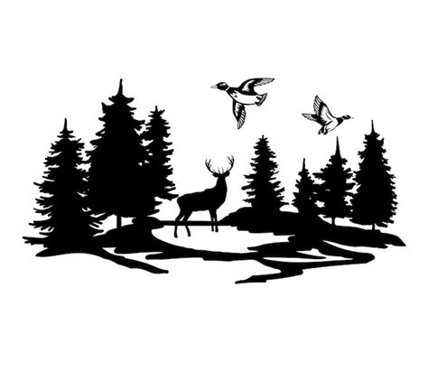 Premium Vector | Black silhouette of deer standing among trees and ...