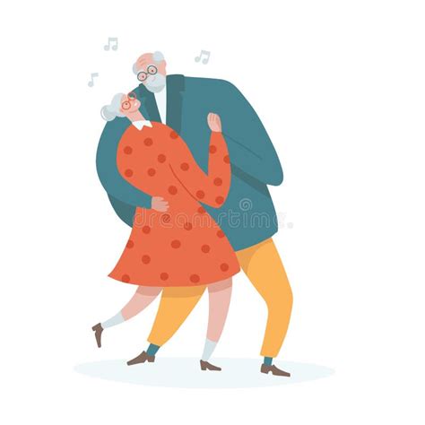 Romantic Dance Of Senior Couple Flat Cartoon Elderly Couple Dancing To