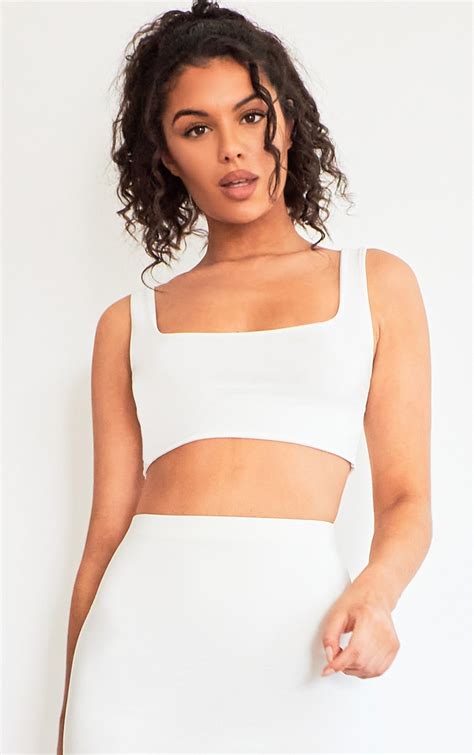 White Slinky Square Neck Sleeveless Crop Top Prettylittlething Usa