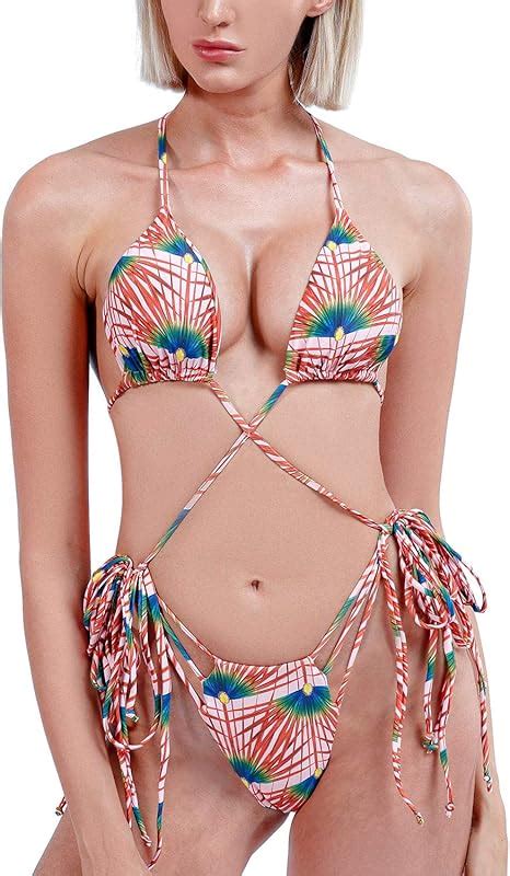 Damen Bikini Neckholder Triangel Bikini Sexy Blumendruck