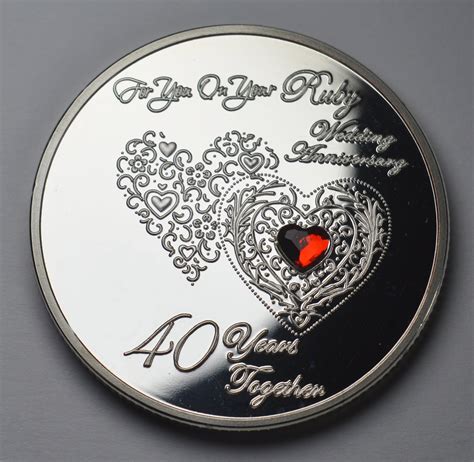 Th Ruby Wedding Anniversary Silver Commemorative With Inlaid Etsy Uk