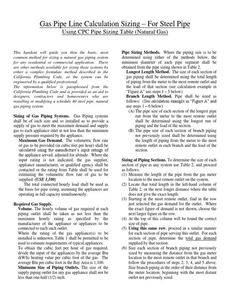 Gas Pipe Line Calculation Sizing For Steel Pipe