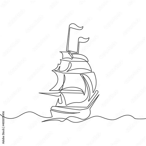 Ship One Line Drawing, Vector Continuous Single Line Art Yacht Isolated ...