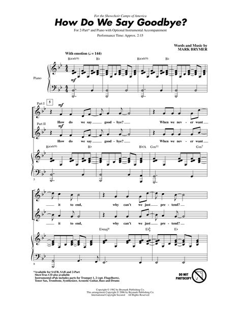 How Do We Say Goodbye By Mark Brymer Sheet Music For 2 Part Choir At