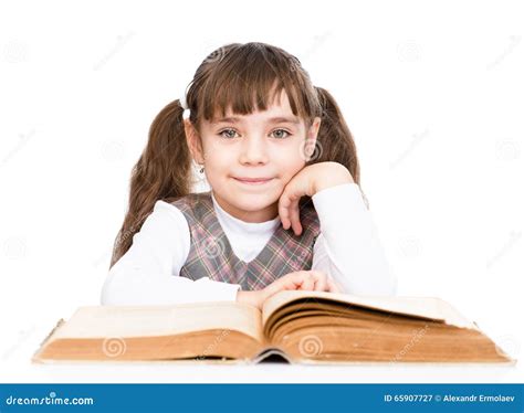 Livro De Leitura Da Menina Isolado No Fundo Branco Imagem De Stock