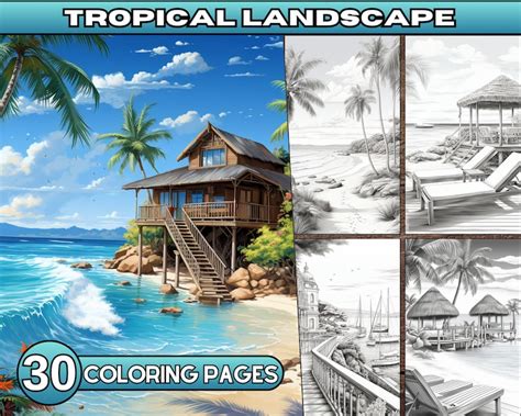 Beach Landscape Coloring Pages for Adults Coloring Book - Etsy